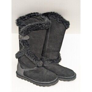 Bearpaw Sheilah 2139W Womens Size 7 Black Suede Slip On Casual Dress Boots